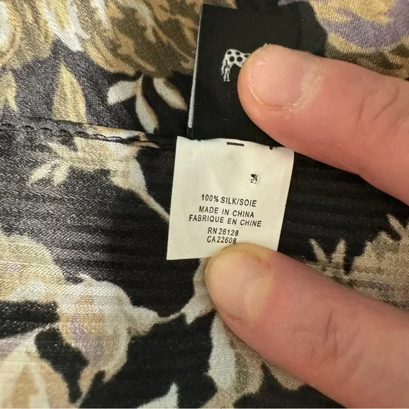 Vintage Echo Silk Scarf Black with Beige Tan and Purple Flowers 59” by 10” - Picture 5 of 7